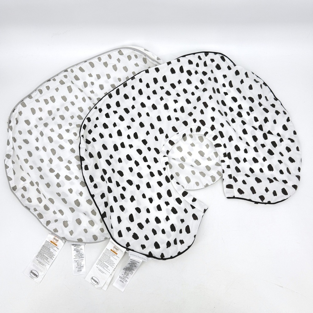 Pottery Barn Boppy Nursing Pillow Cover Slipcover White Black Gray Dot Set 2